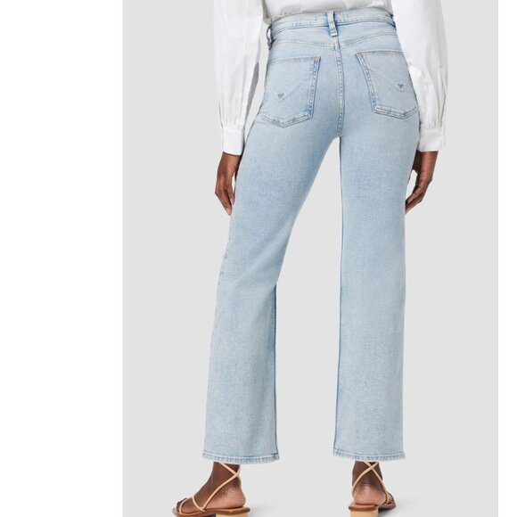 Hudson Remi High-Rise Straight Ankle Jean - Light Wash Distressed Wide Leg Pants - Picture 3 of 9